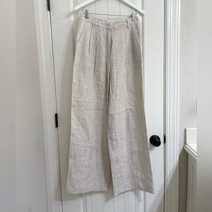 Lucy Paris 100% Linen Wide Leg Pants Beige Size M